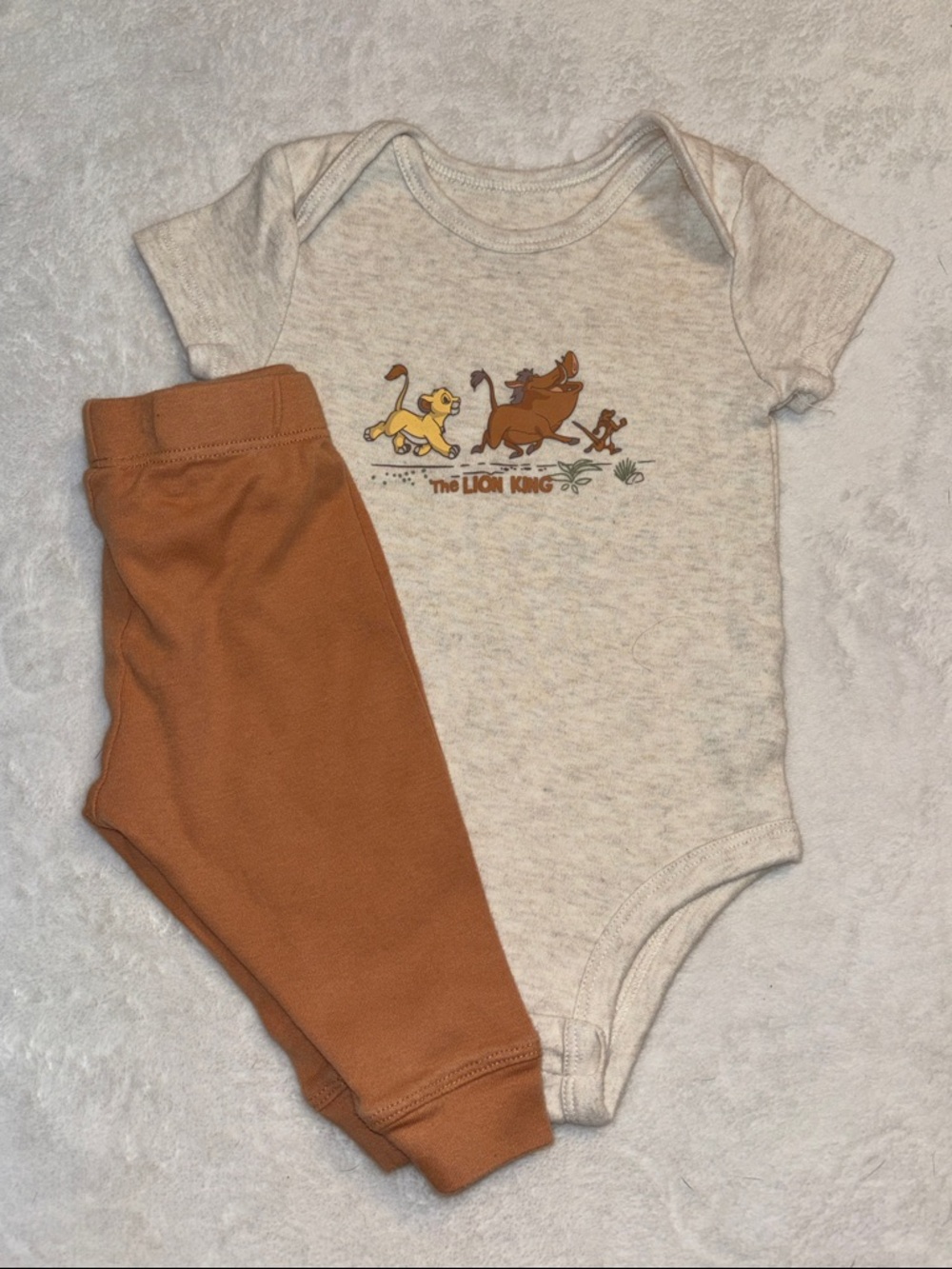 Disney The Lion King Crew Short Sleeve One-Piece and Pants Set - Cream & Brown